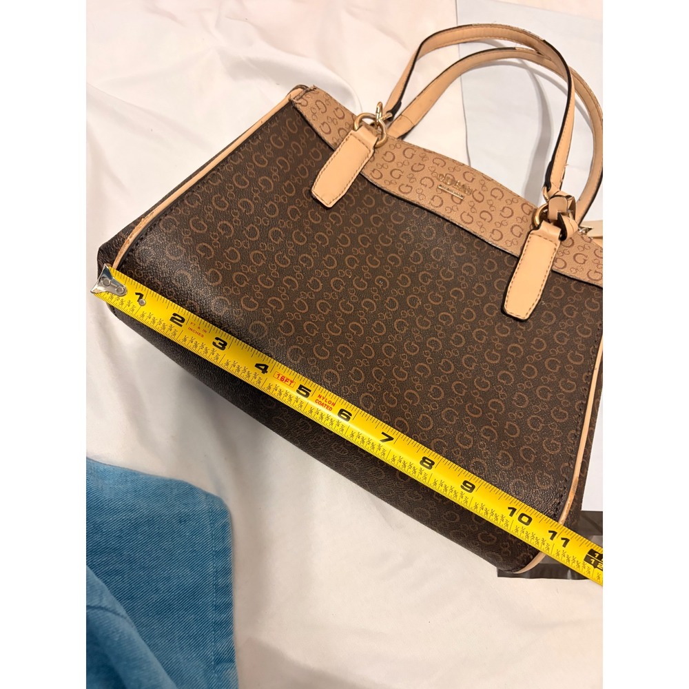 Guess Los Angeles Brown Satchel Handbag with Gold Logo design and details purse - Picture 10 of 14